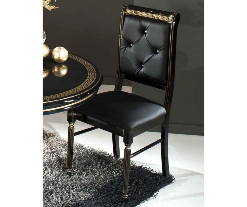 H2O Design Aurora Black and Gold Rossella Crystal Back Italian Dining Chair in Pair