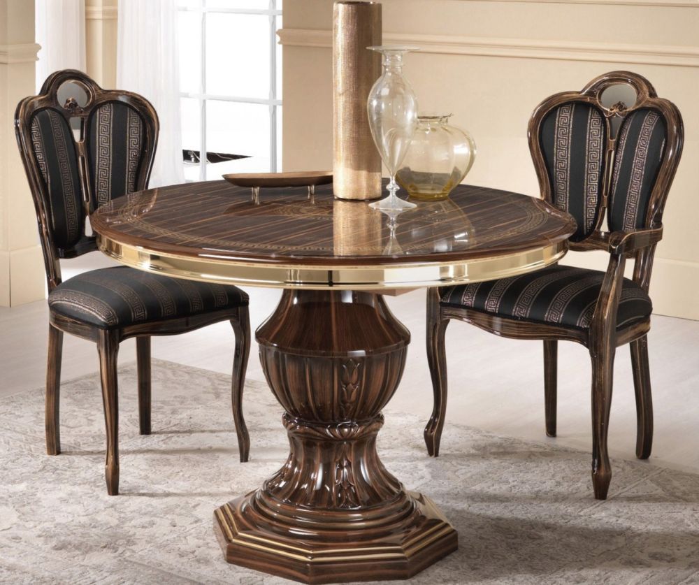 Ben Company New Venus Walnut and Gold Italian Dining Chair in Pair