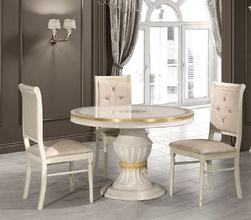H2O Design Aurora Beige Birch Gold Italian Round Extending Dining Table Only