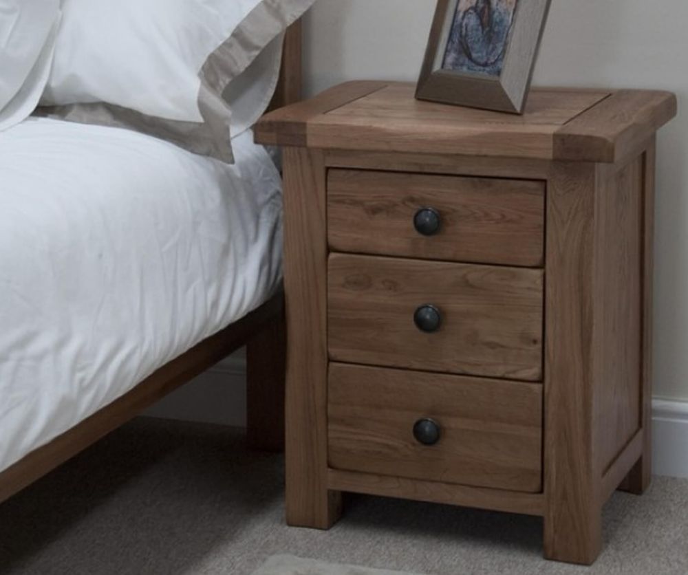 Homestyle GB Rustic Oak 3 Drawer Bedside Table