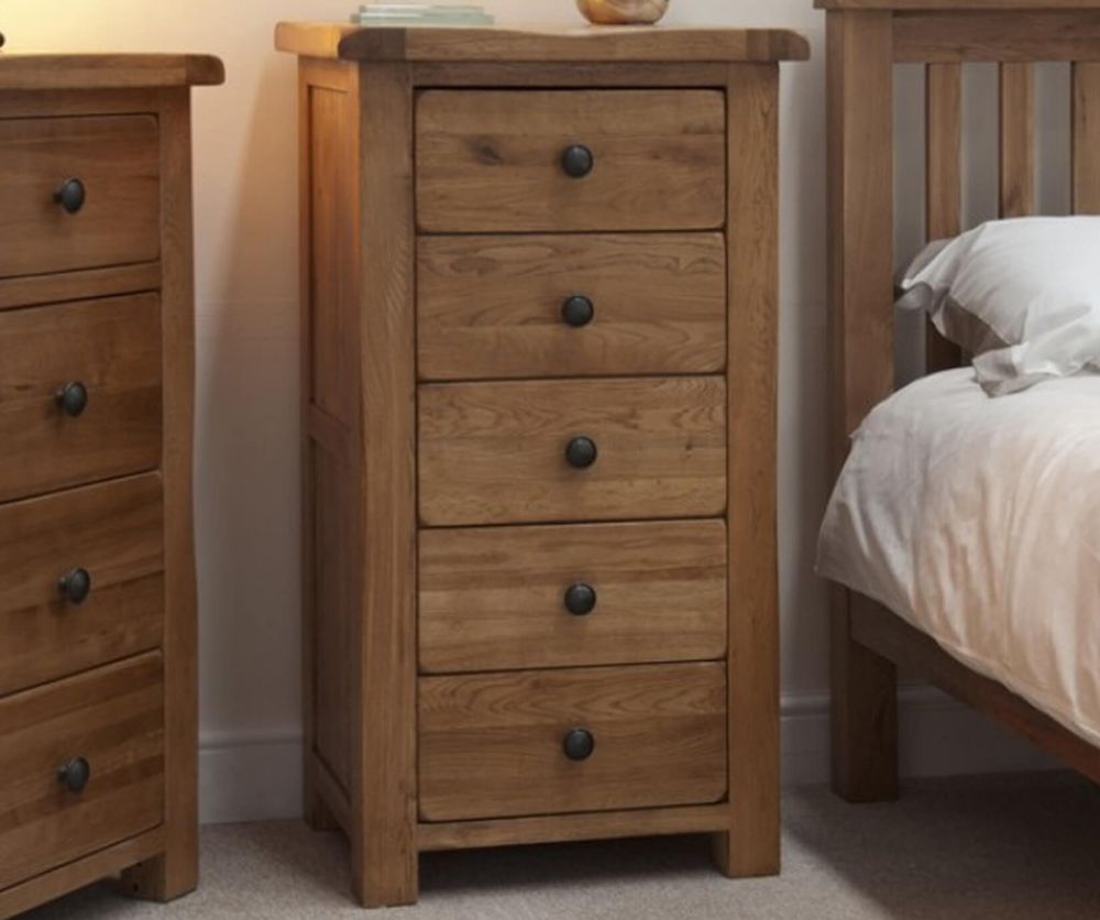 Homestyle GB Rustic Oak 5 Drawer Narrow Chest