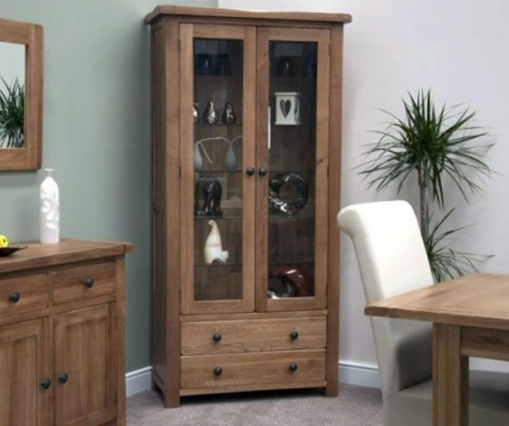 Homestyle GB Rustic Oak Glass Display Cabinet