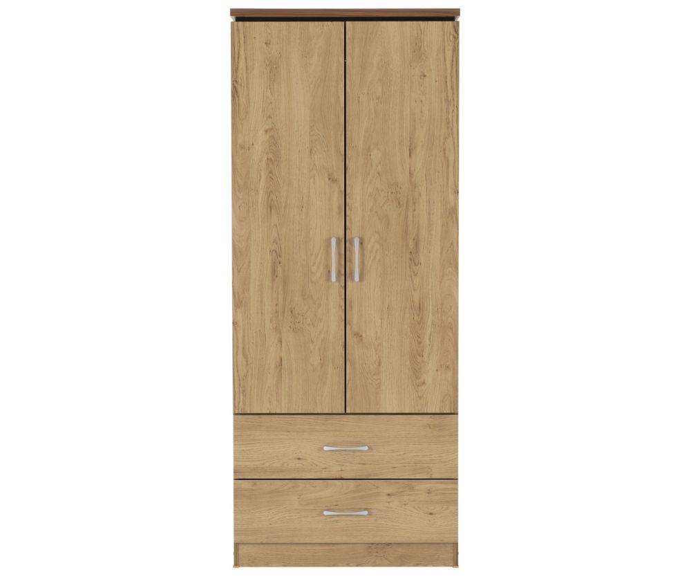 Seconique Furniture Charles 2 Door 2 Drawer Wardrobe – Oak and Walnut Effect