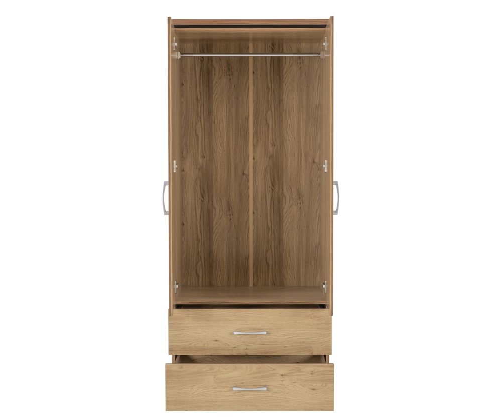 Seconique Furniture Charles 2 Door 2 Drawer Wardrobe – Oak and Walnut Effect