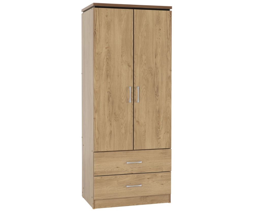 Seconique Furniture Charles 2 Door 2 Drawer Wardrobe – Oak and Walnut Effect