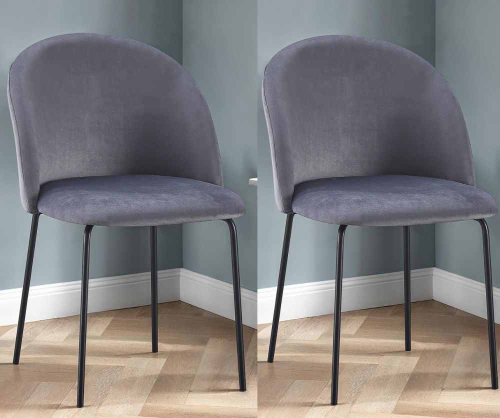  Seconique Furniture Boston Grey Velvet Dining Chair in Pair ( BOX OF 4 )