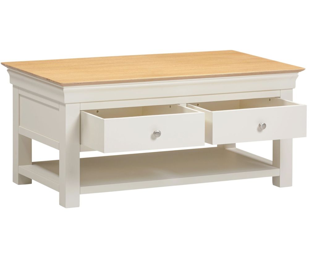  Seconique Furniture Bordeaux  Ivory and Oak 2 Drawer Coffee Table 