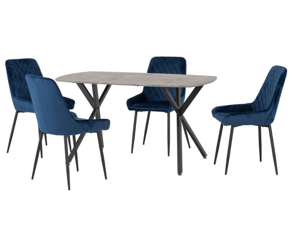  Seconique Furniture Athens Concrete Effect Rectangular Dining Set with Avery Chairs –  Black & Sapphire Blue Velvet