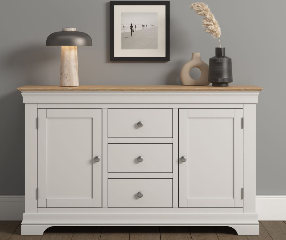 Seconique Furniture Bordeaux Ivory & Oak2 Door 3 Drawer Sideboard 