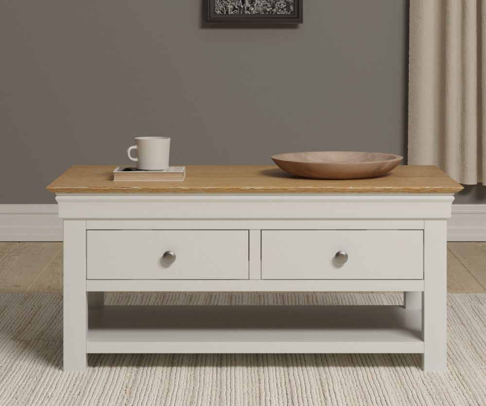  Seconique Furniture Bordeaux  Ivory and Oak 2 Drawer Coffee Table 