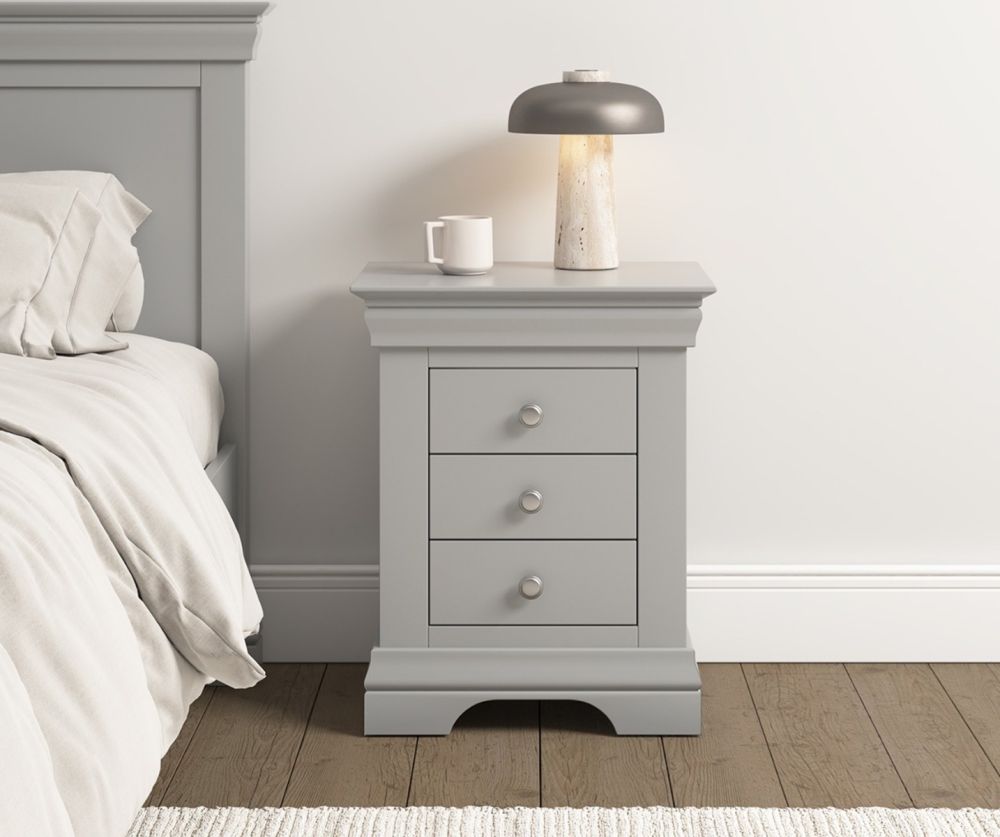 Seconique Furniture  Bordeaux 3 Drawer Bedside - Pebble Grey Finish 