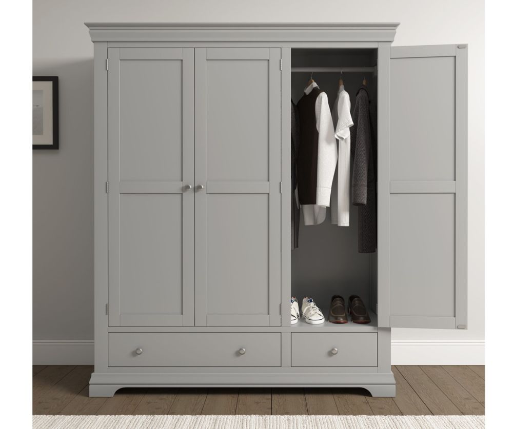 Seconique Furniture Bordeaux Pebble Grey 3 Door Wardrobe  
