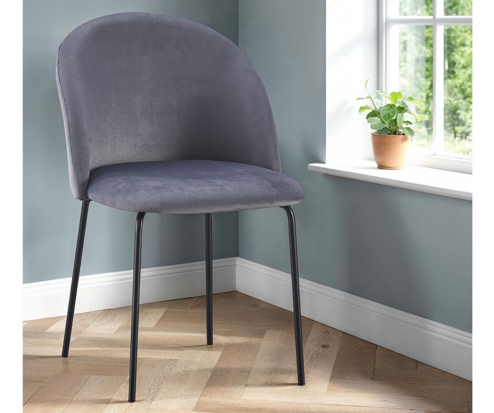  Seconique Furniture Boston Grey Velvet Dining Chair in Pair ( BOX OF 4 )