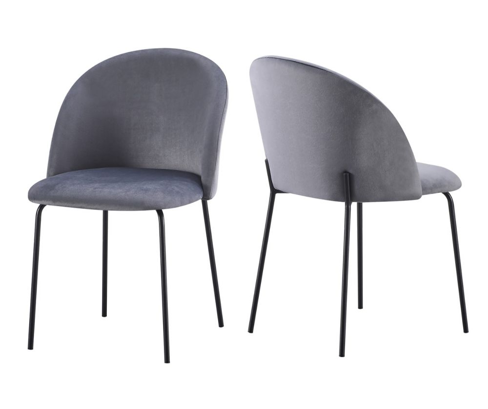  Seconique Furniture Boston Grey Velvet Dining Chair in Pair ( BOX OF 4 )