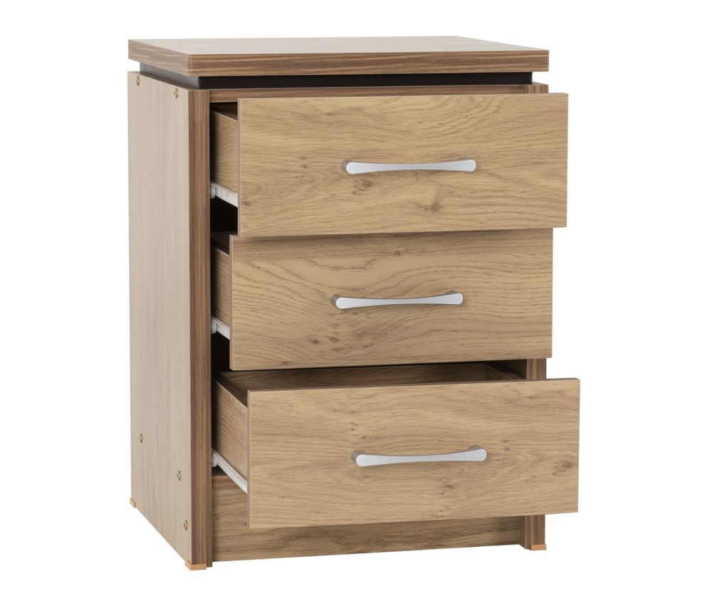  Seconique Furniture Charles 3 Drawer Bedside – Oak and  Walnut Effect 