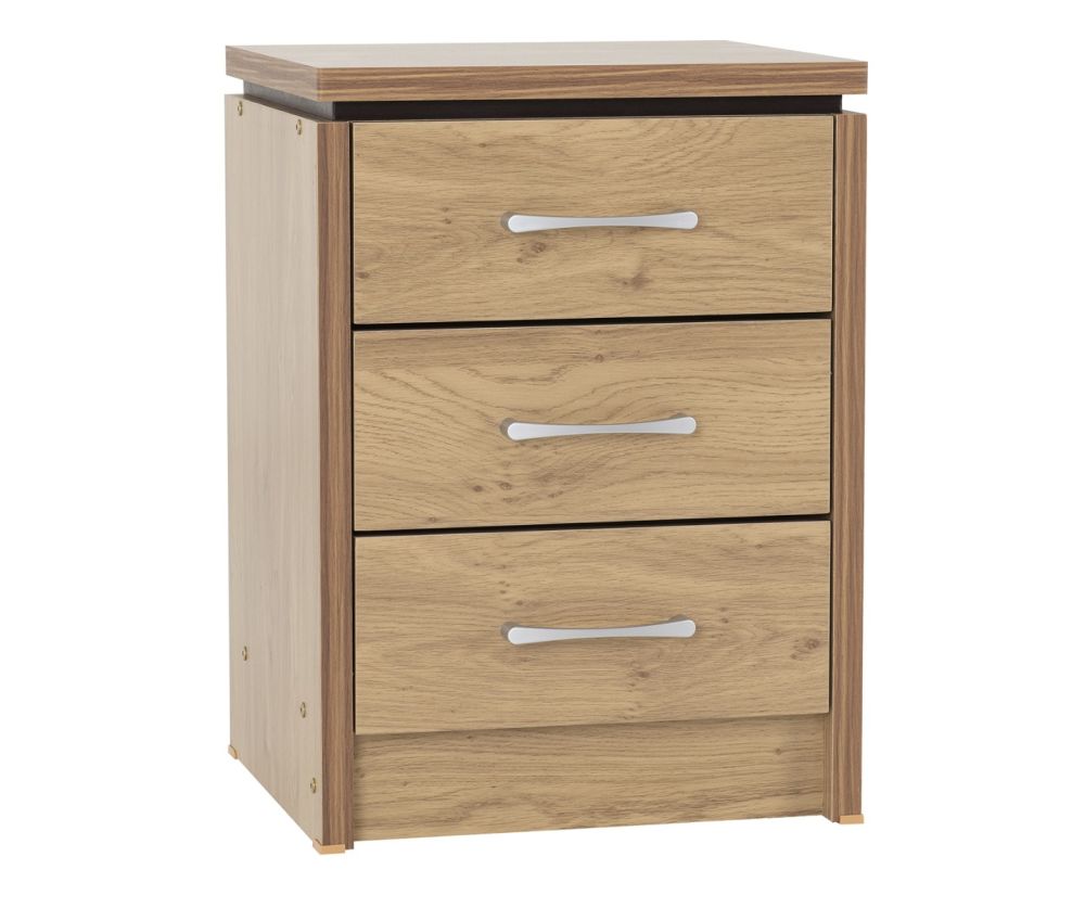  Seconique Furniture Charles 3 Drawer Bedside – Oak and  Walnut Effect 