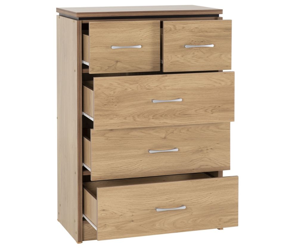 Seconique Furniture Charles 3+2 Drawer Chest – Oak and  Walnut Effect 