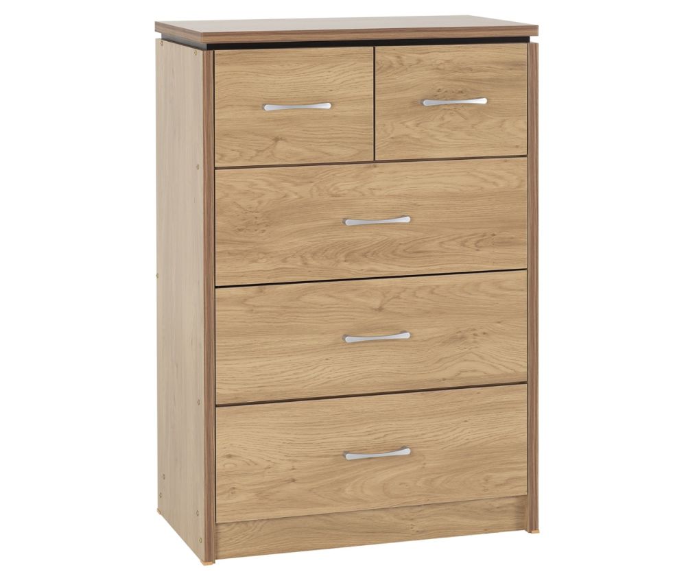 Seconique Furniture Charles 3+2 Drawer Chest – Oak and  Walnut Effect 