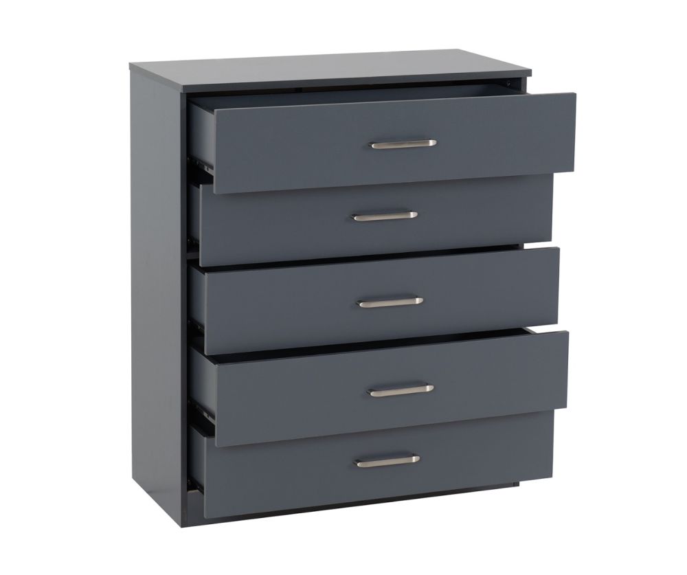 Seconique Furniture Dakota Dark Grey 5 Drawer Chest