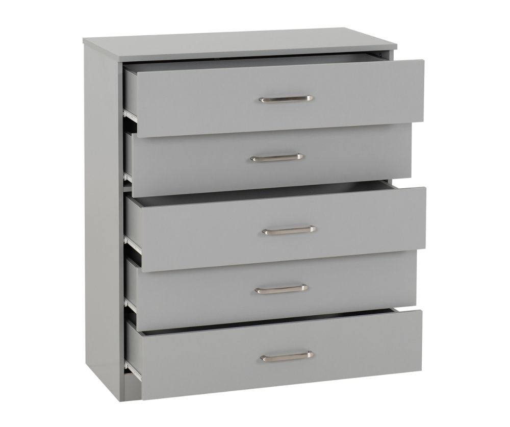 Seconique Furniture Dakota Light Grey 5 Drawer Chest