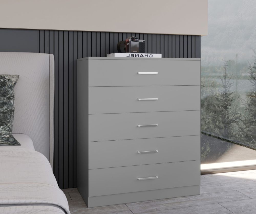 Seconique Furniture Dakota Light Grey 5 Drawer Chest