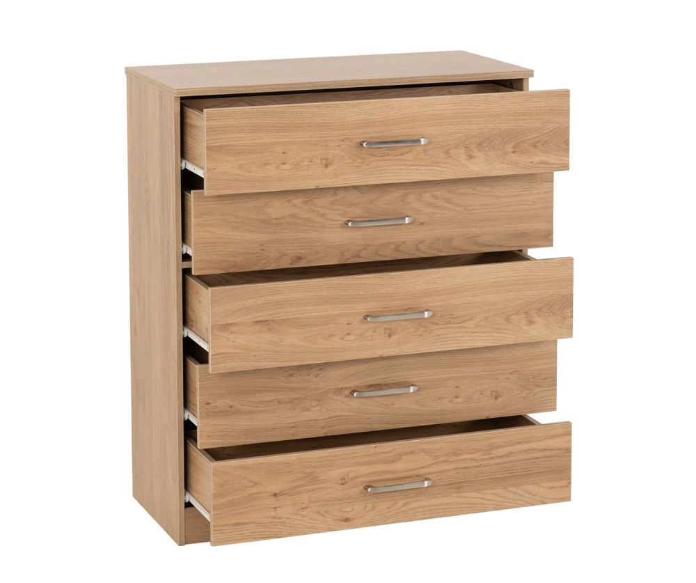 Seconique Furniture Dakota Oak Effect 5 Drawer Chest 