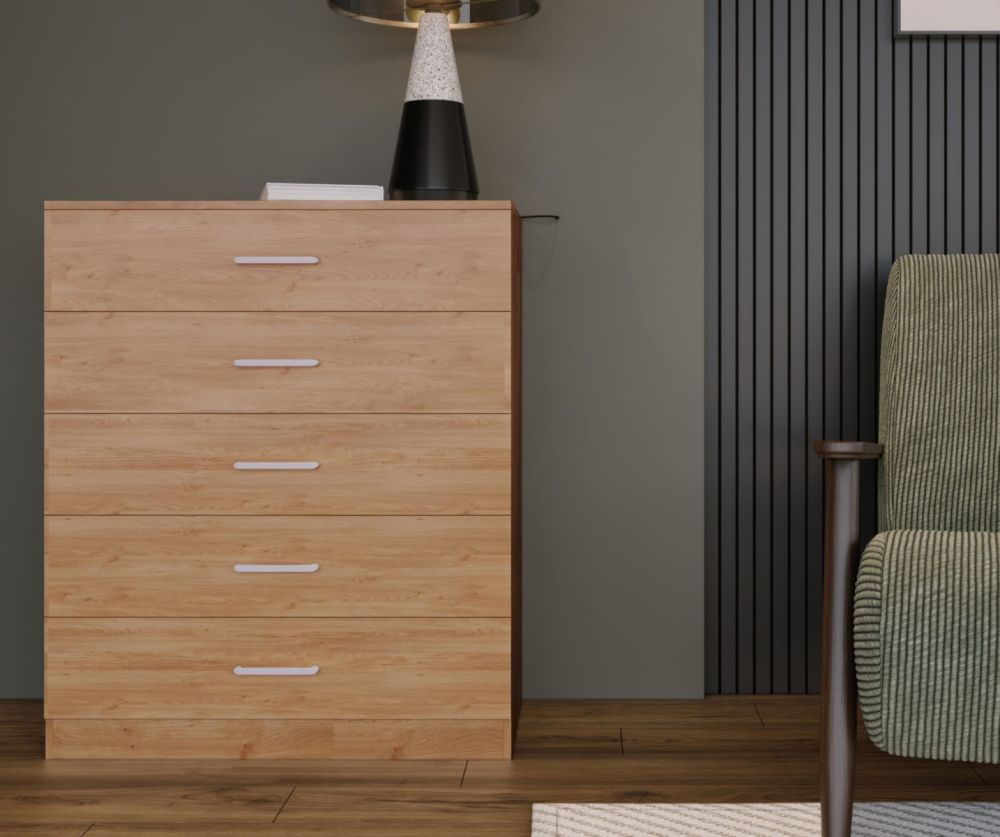 Seconique Furniture Dakota Oak Effect 5 Drawer Chest 