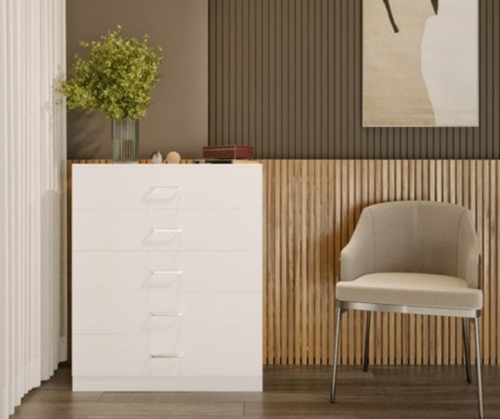 Seconique Furniture Dakota White 5 Drawer Chest 
