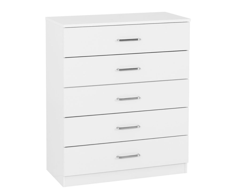 Seconique Furniture Dakota White 5 Drawer Chest 