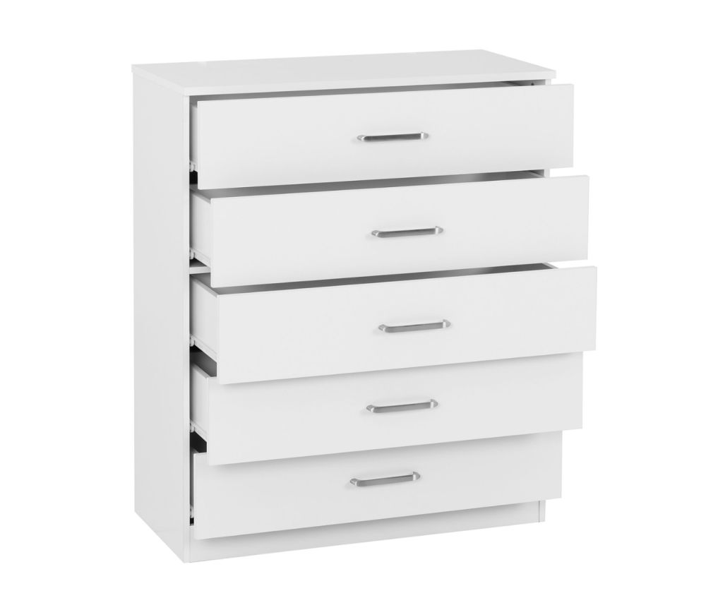 Seconique Furniture Dakota White 5 Drawer Chest 