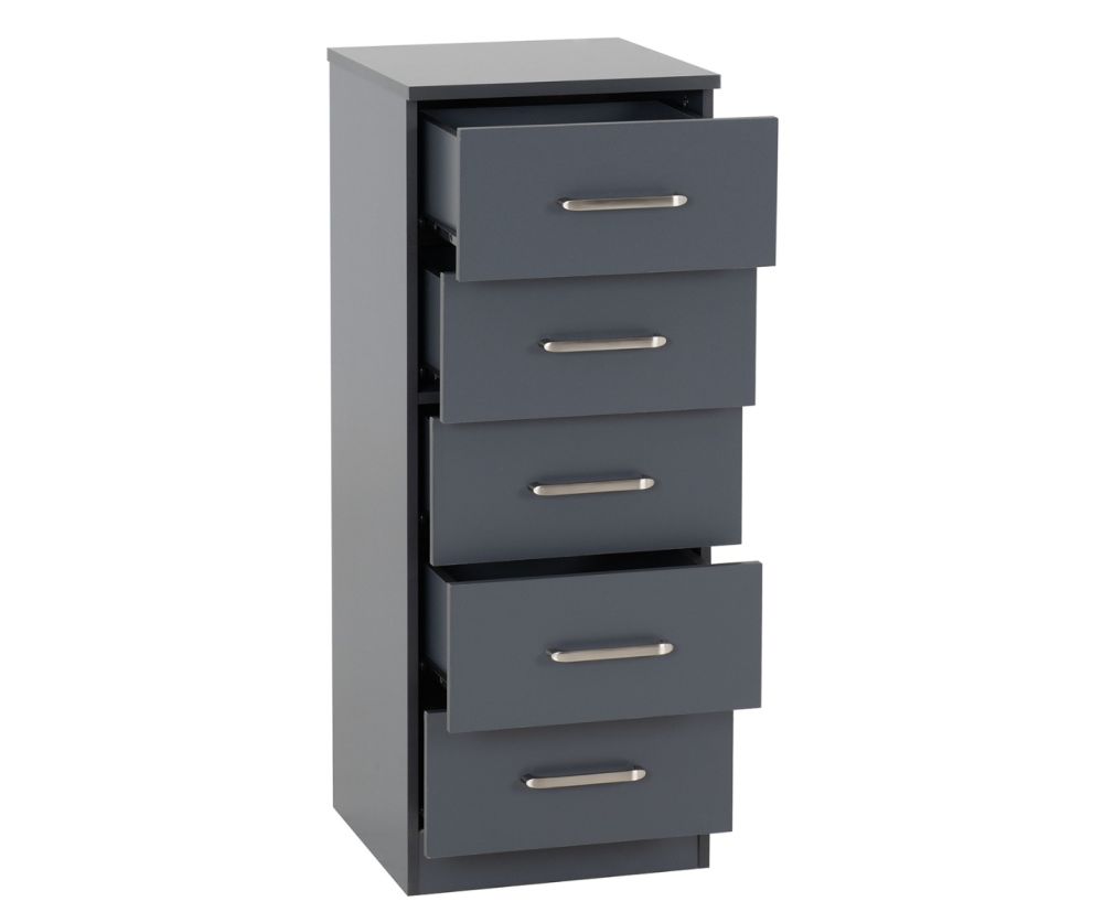 Seconique Furniture Dakota Dark Grey 5 Drawer Narrow Chest 