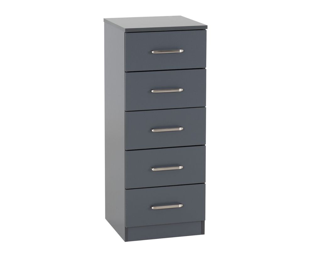 Seconique Furniture Dakota Dark Grey 5 Drawer Narrow Chest 