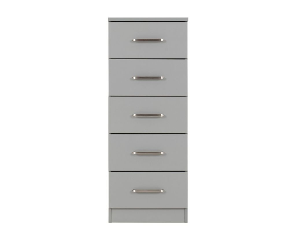 Seconique Furniture Dakota Light Grey 5 Drawer Narrow Chest 