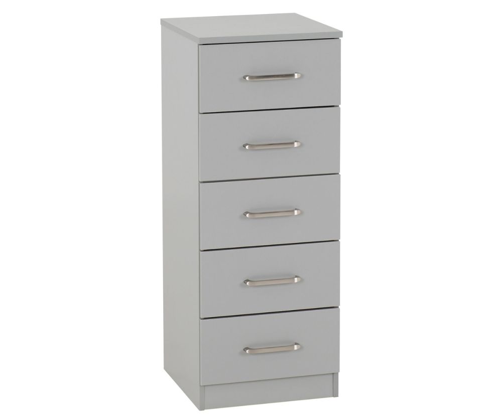 Seconique Furniture Dakota Light Grey 5 Drawer Narrow Chest 