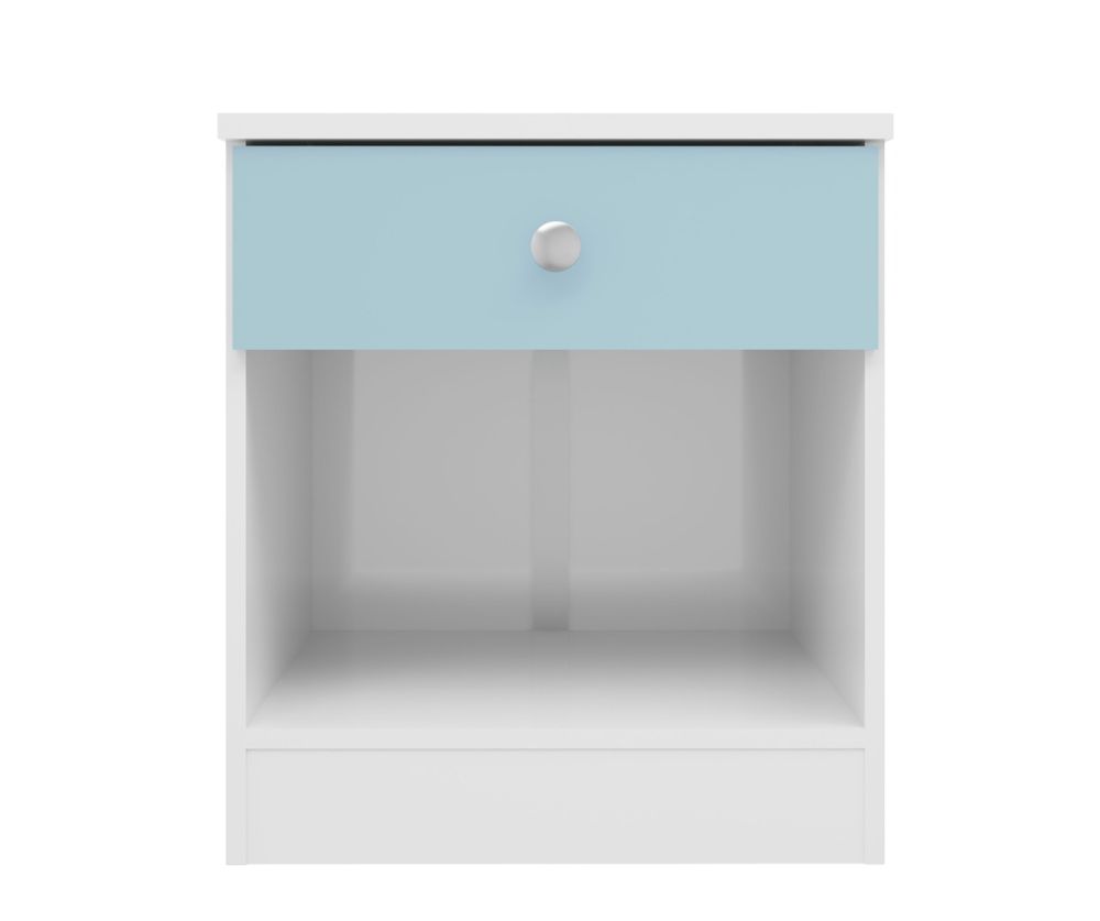  Seconique Furniture Denver White and Blue Gloss 1 Drawer Bedside Cabinet