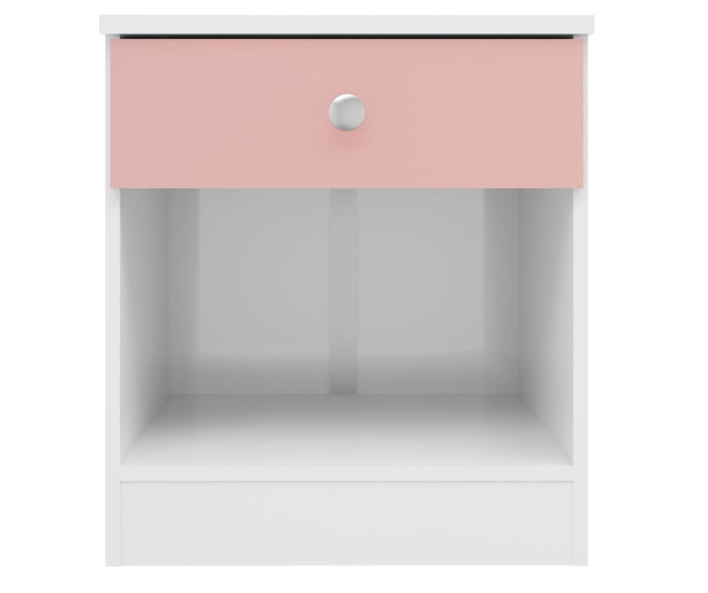  Seconique Furniture Denver White and Pink Gloss 1 Drawer Bedside Cabinet