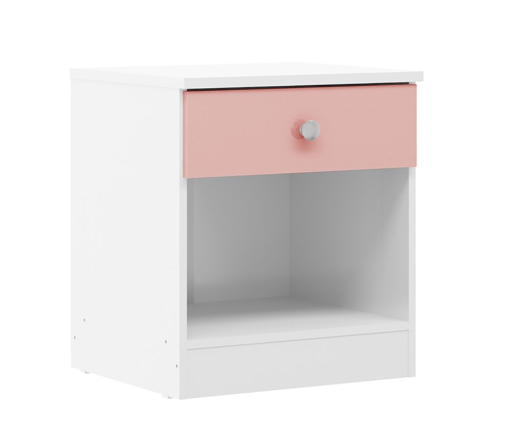  Seconique Furniture Denver White and Pink Gloss 1 Drawer Bedside Cabinet