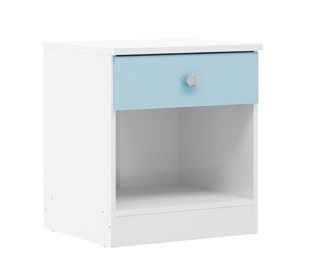  Seconique Furniture Denver White and Blue Gloss 1 Drawer Bedside Cabinet