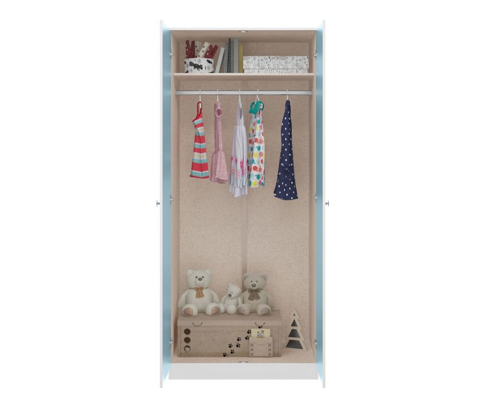  Seconique Furniture Denver White and Blue Gloss 2 Door Wardrobe