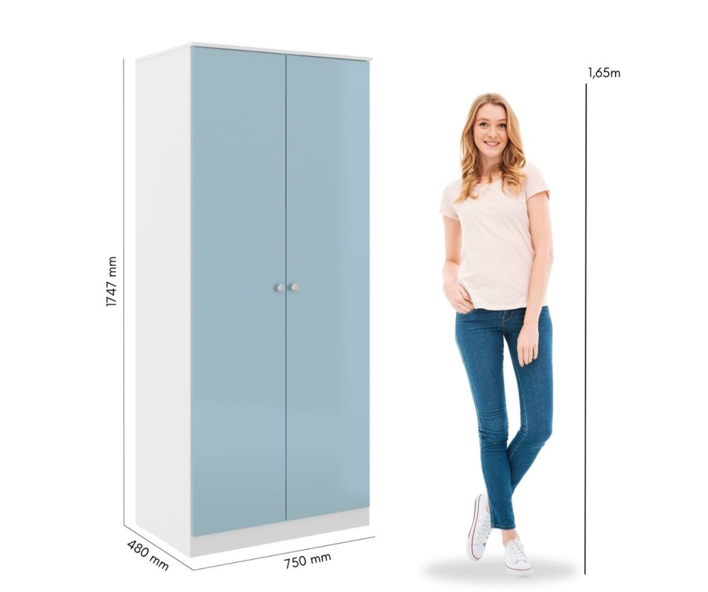  Seconique Furniture Denver White and Blue Gloss 2 Door Wardrobe