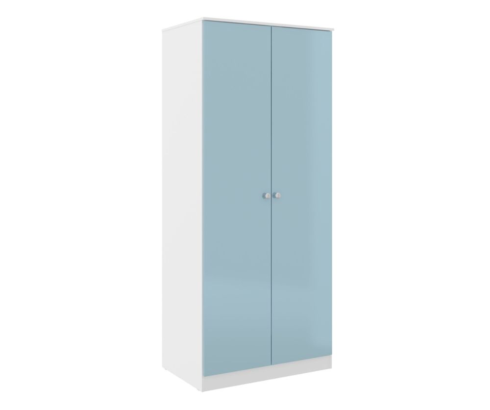  Seconique Furniture Denver White and Blue Gloss 2 Door Wardrobe