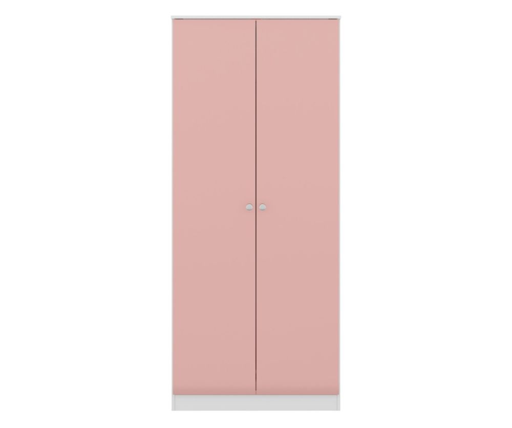  Seconique Furniture Denver White and Pink Gloss 2 Door Wardrobe