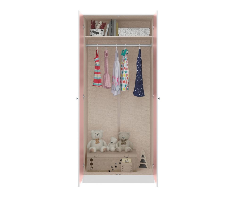  Seconique Furniture Denver White and Pink Gloss 2 Door Wardrobe