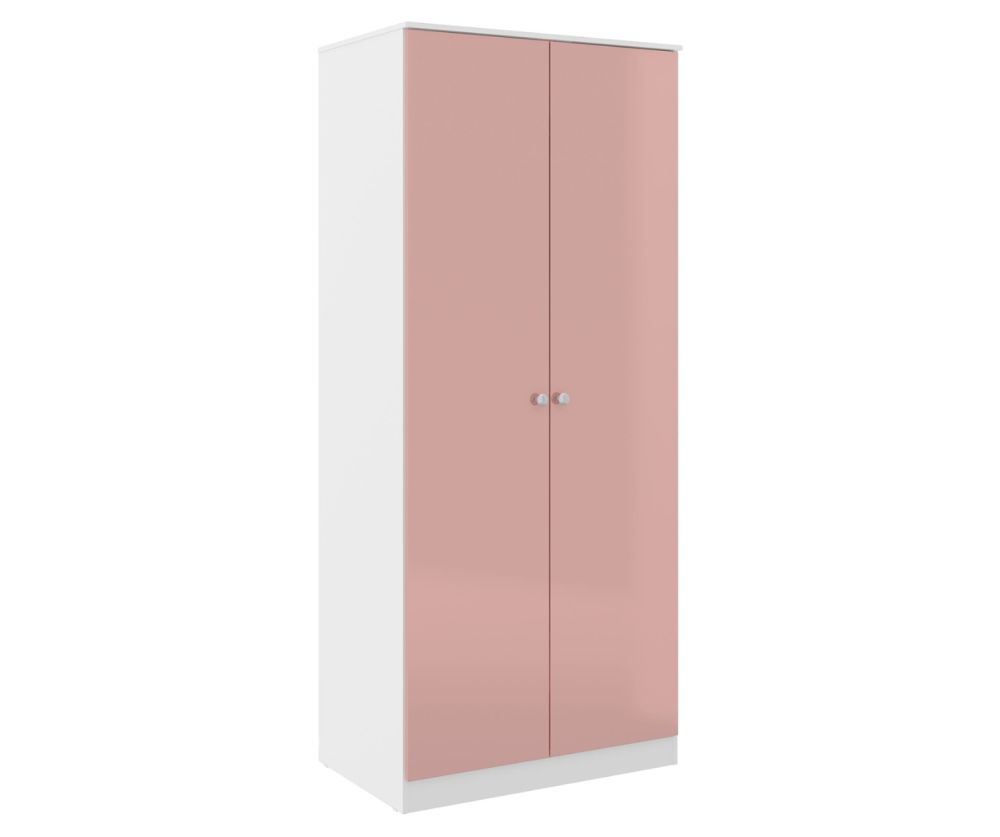  Seconique Furniture Denver White and Pink Gloss 2 Door Wardrobe