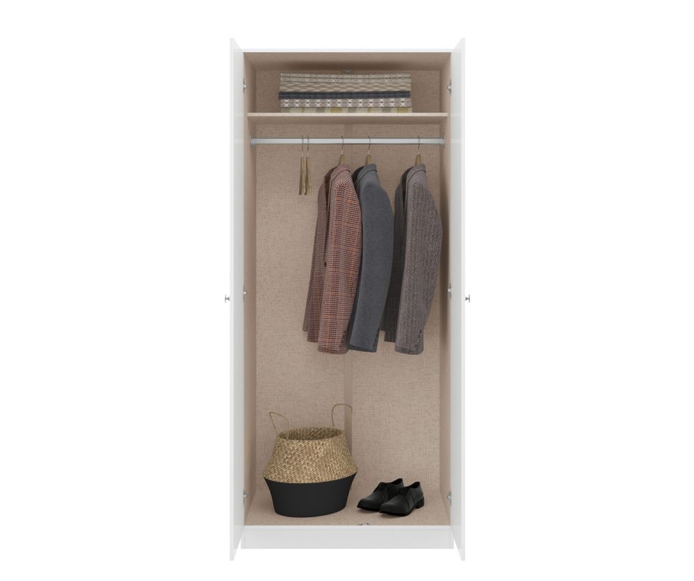  Seconique Furniture Denver White Gloss 2 Door Wardrobe