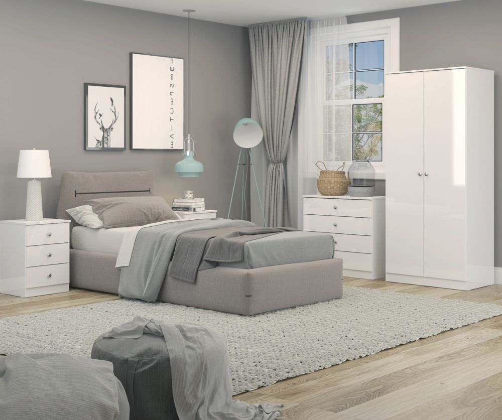  Seconique Furniture Denver White Gloss 2 Door Wardrobe