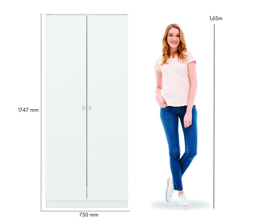  Seconique Furniture Denver White Gloss 2 Door Wardrobe