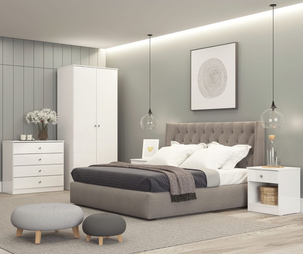  Seconique Furniture Denver White Gloss 2 Door Wardrobe