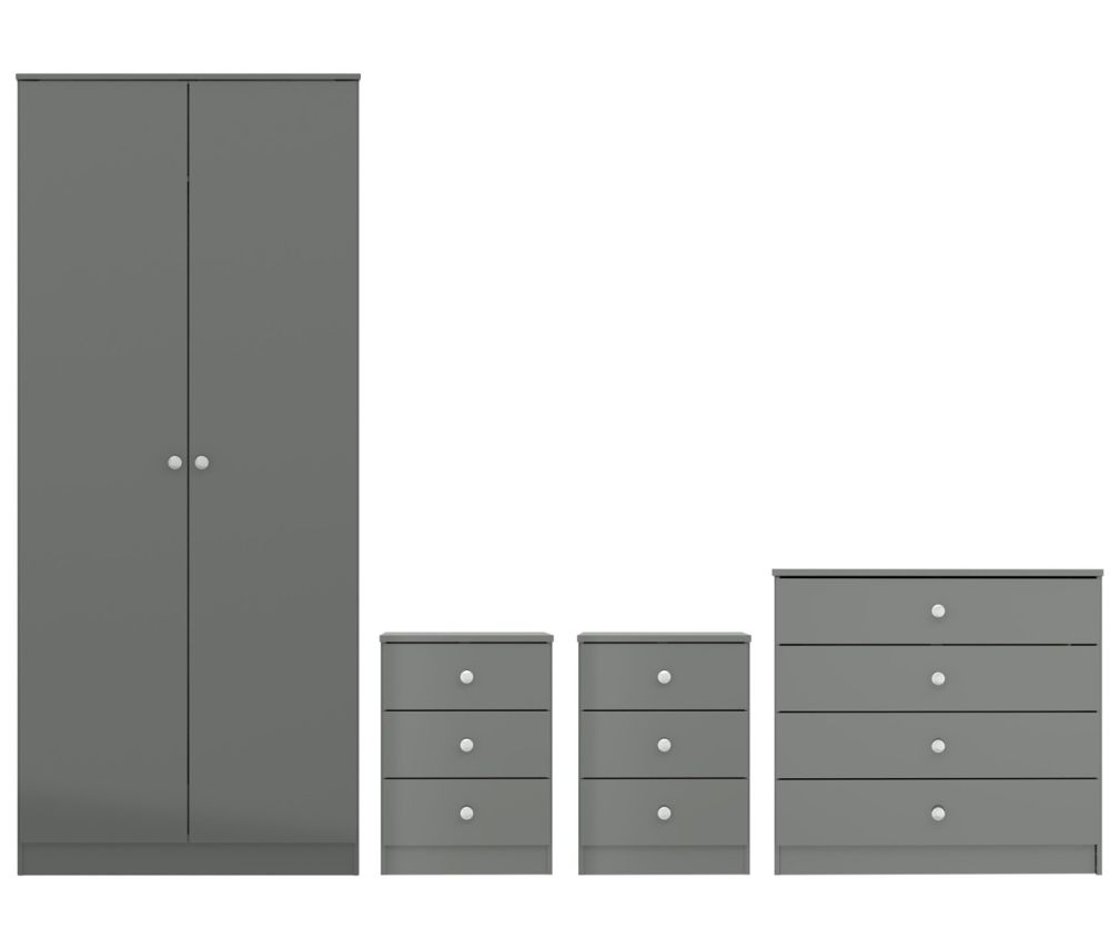  Seconique Furniture Denver Grey Gloss 2 Door Wardrobe Bedroom Set 