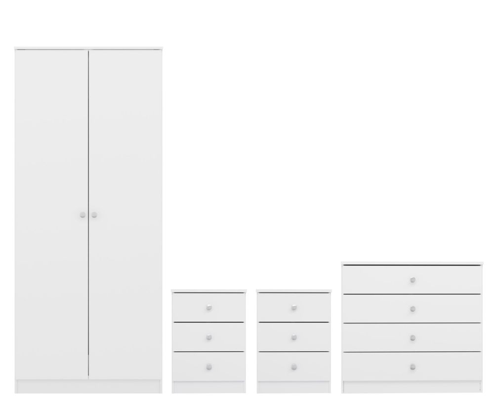  Seconique Furniture Denver White Gloss 2 Door Wardrobe Bedroom Set 